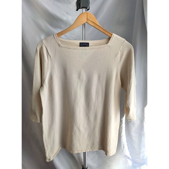 Vintage 70s/80s ANDREA VICCARO Ivory 75% Silk 3/4 Sleeve Sweater Size 1X - Picture 2 of 6